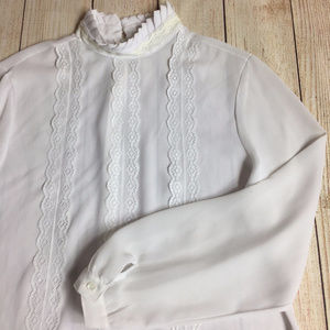 JOANNA Blouse XL Womens Long Sleeve Lace Trim VTG